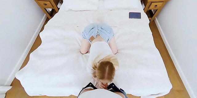 blonde,blowjob,cowgirl,cum in mouth,hardcore,licking,missionary,pov,reverse cowgirl,shaved,small tits,socks,swallow